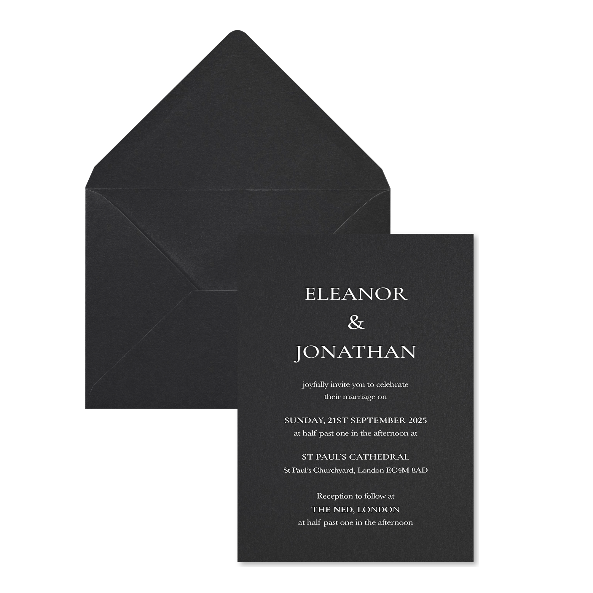 Regency Scroll Wedding Invitations, Black