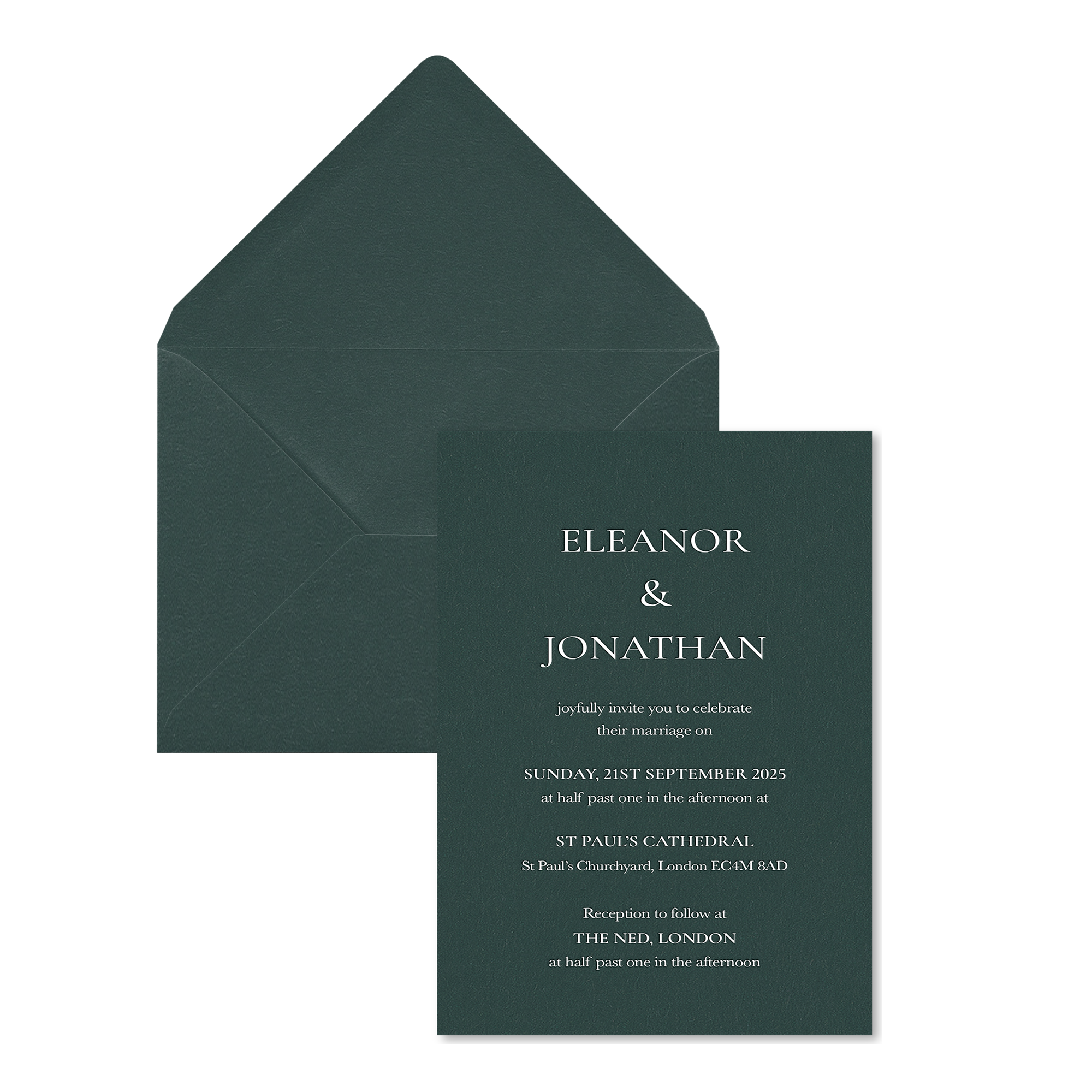 Riviera Scroll Wedding Invitations, Pine Green