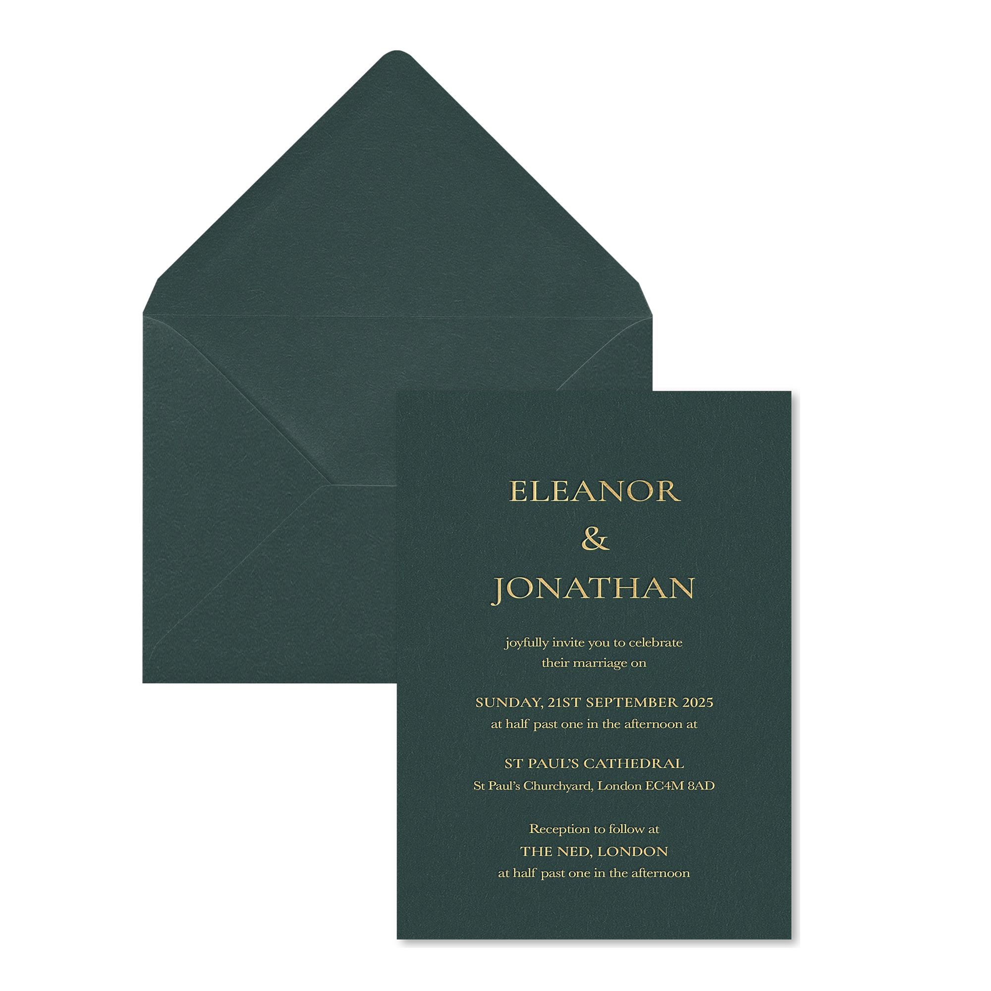 Riviera Scroll Wedding Invitations, Pine Green