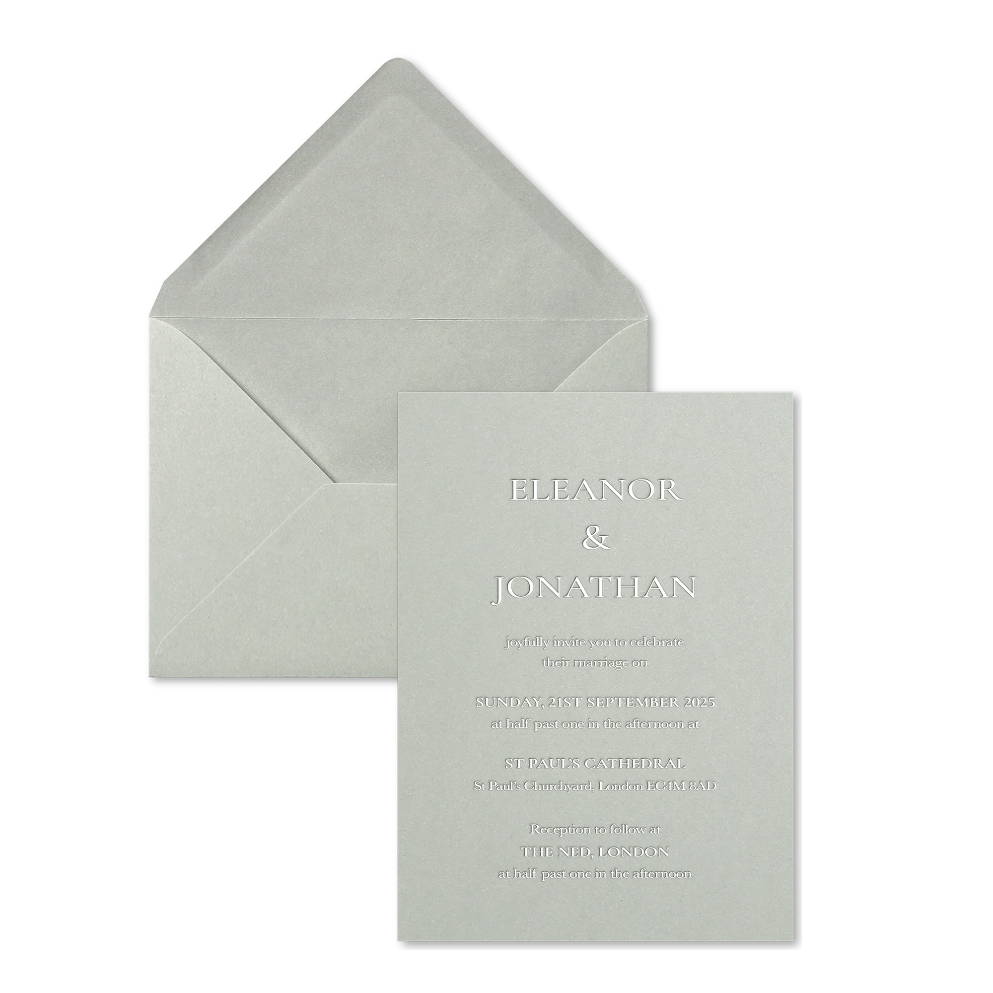 Regency Scroll Wedding Invitations, Dove Grey