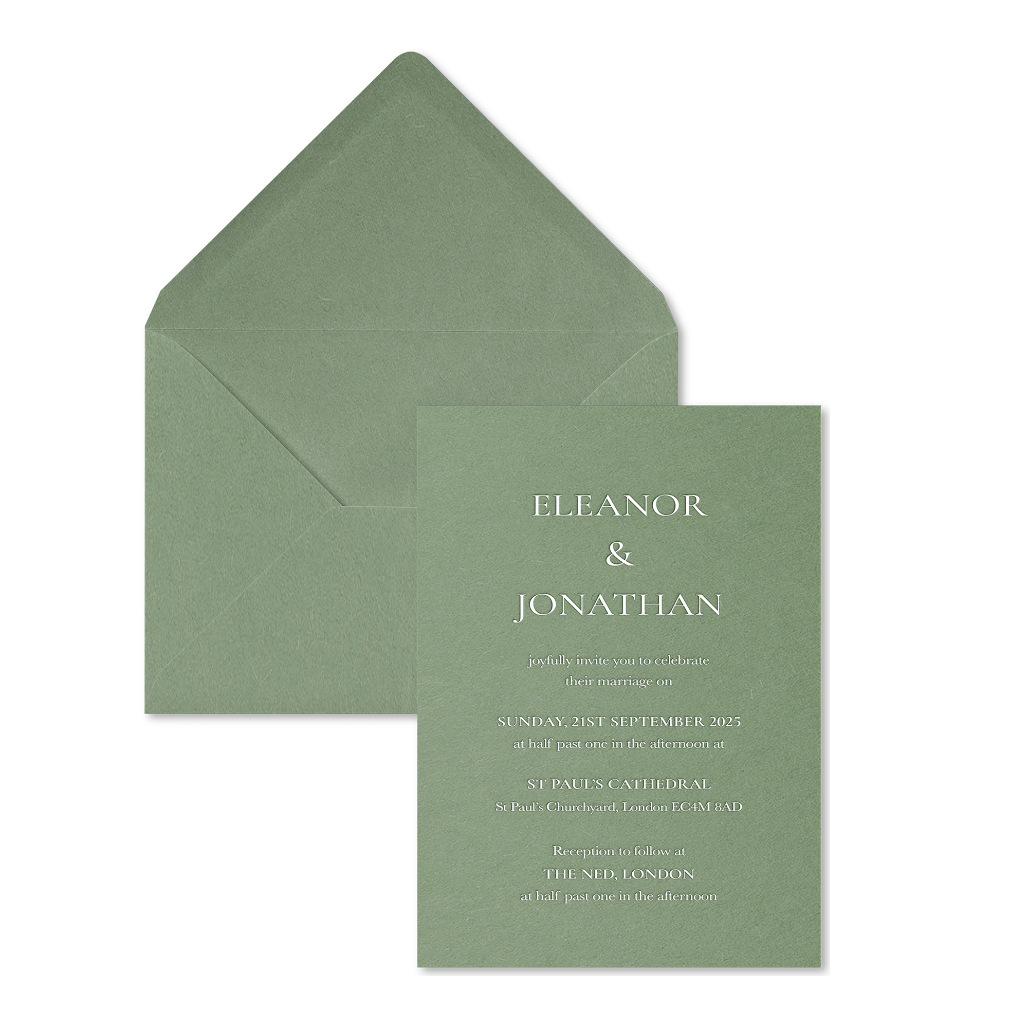 Riviera Scroll Wedding Invitations, Sage Green