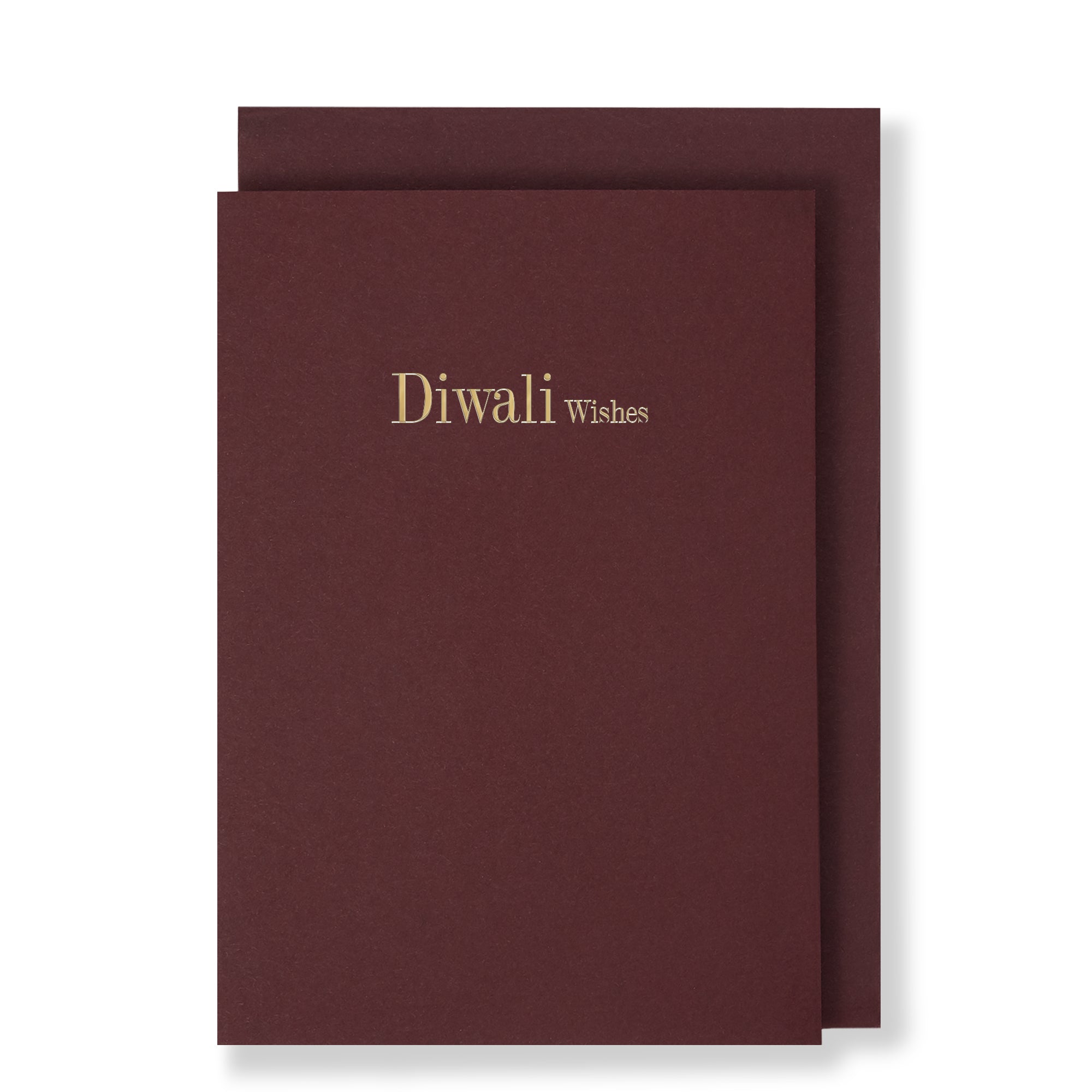 Diwali Wishes in silver foil on burgundy card