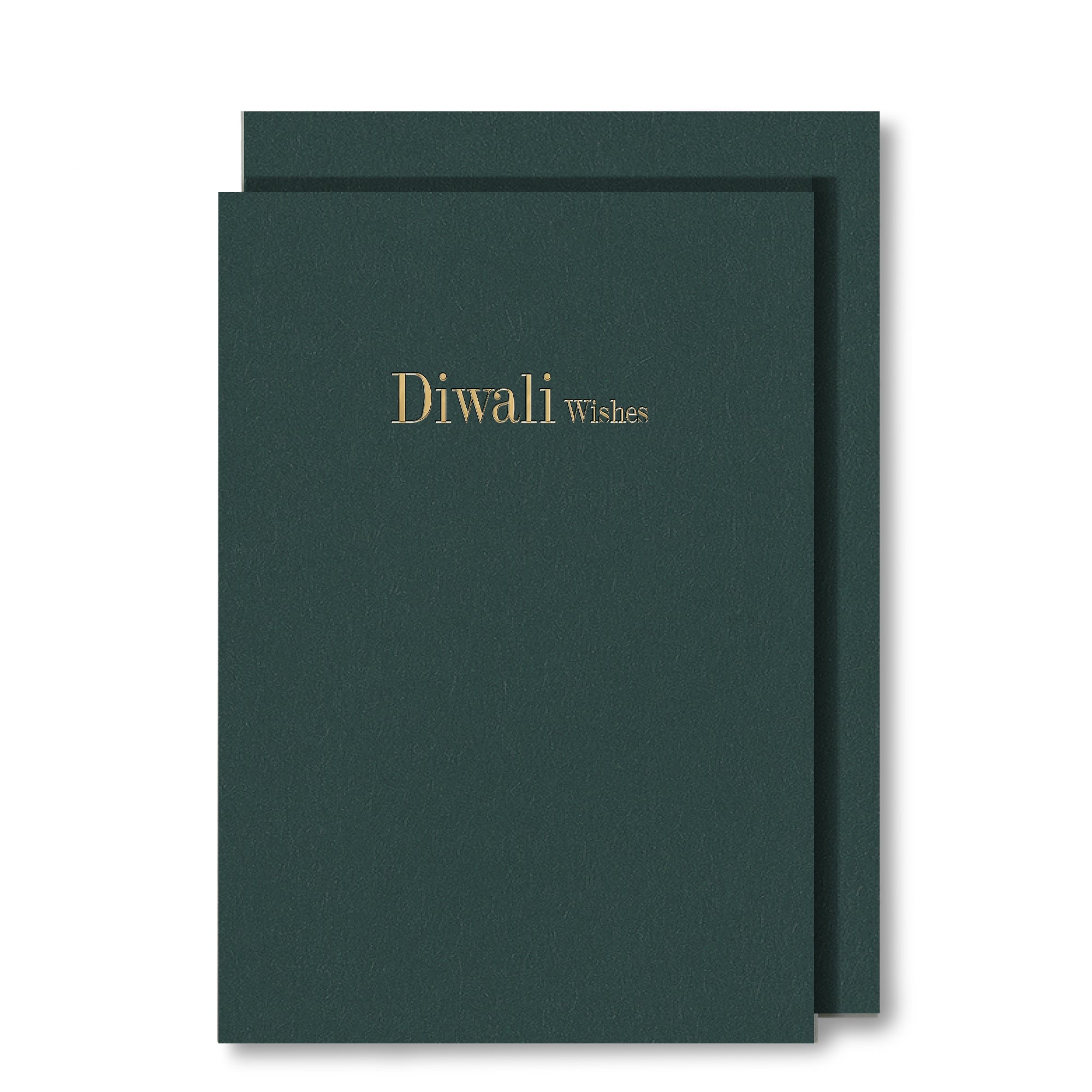 Diwali Wishes in silver foil on pine green card