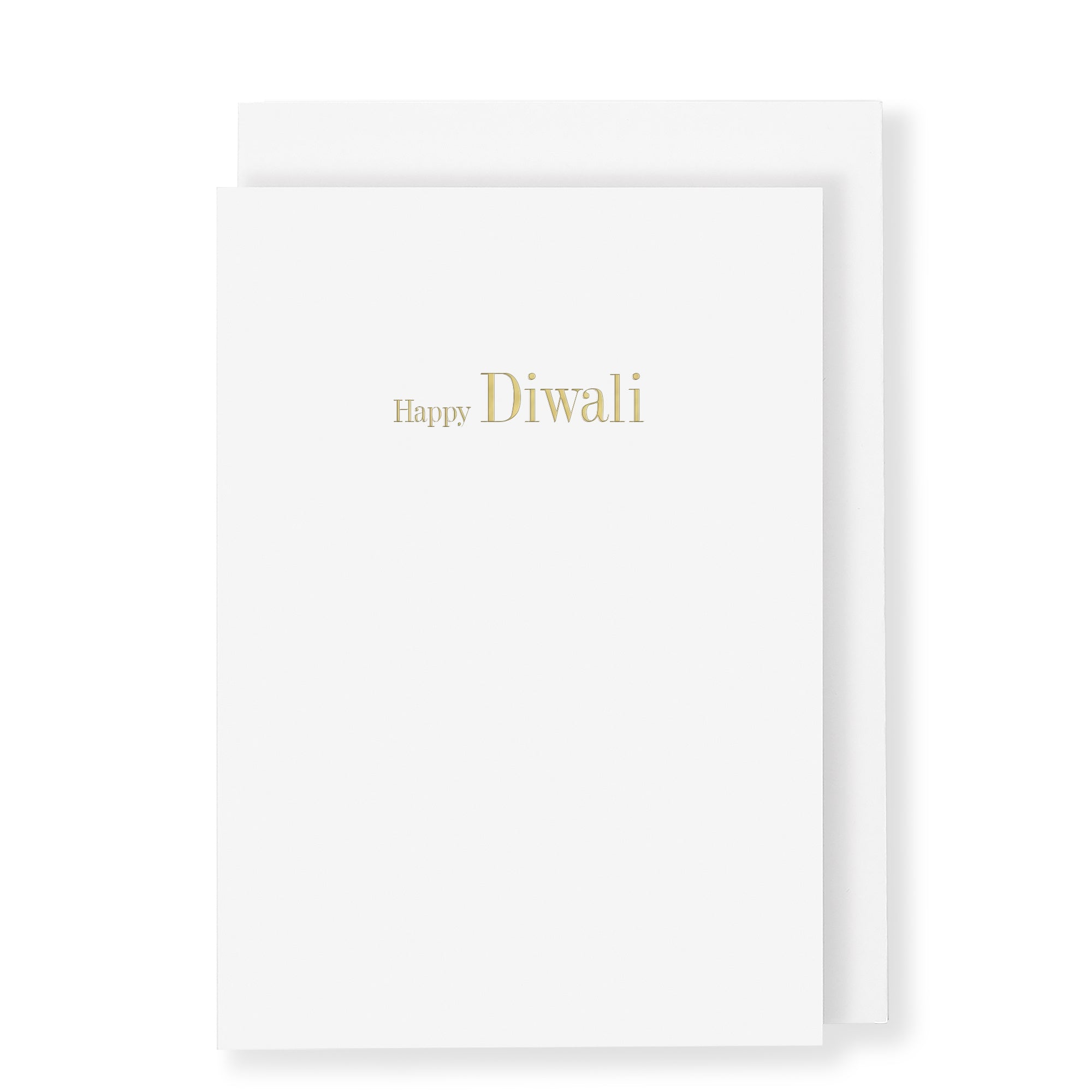 Happy Diwali in gold foil on white card