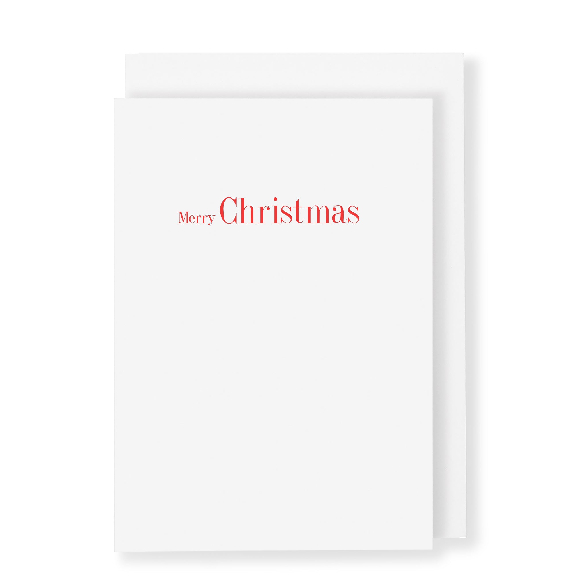 Merry Christmas in red foil on white card