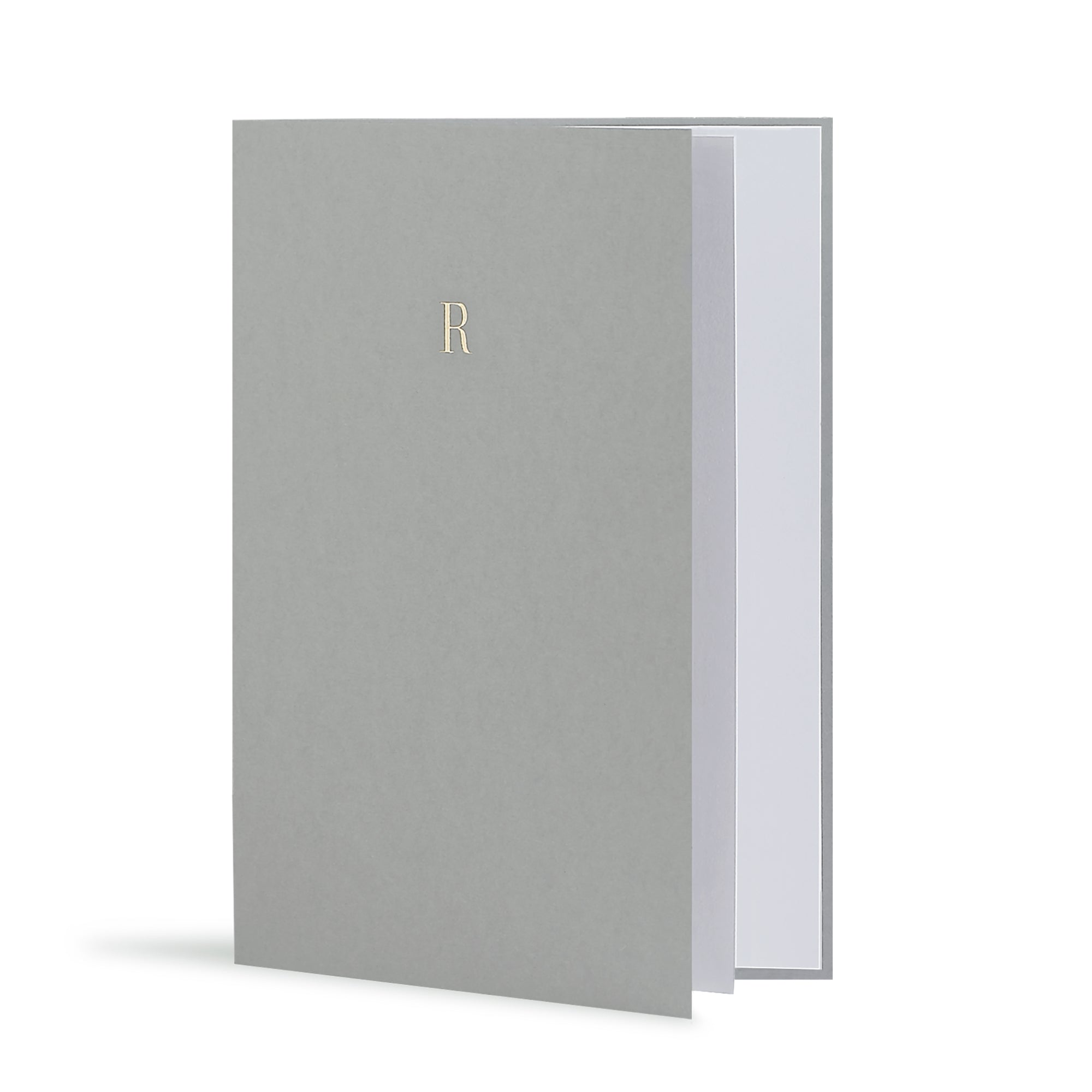 R Greeting Card in Grey, Side | Story of Elegance
