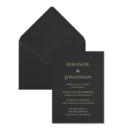 Regency Scroll Wedding Invitations, Black