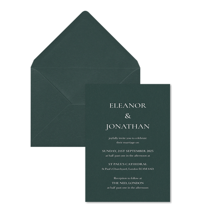 Riviera Scroll Wedding Invitations, Pine Green