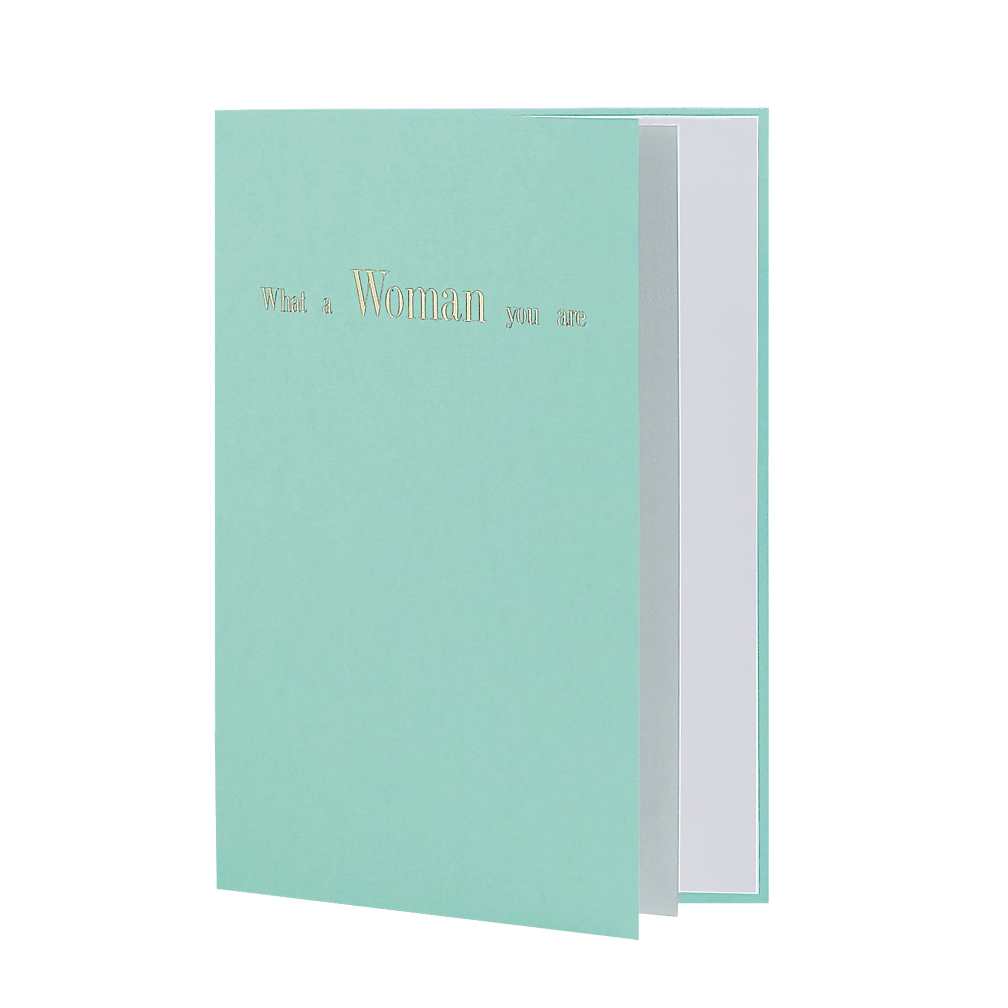 What A Woman You Are Greeting Card in Pastel Green, Side